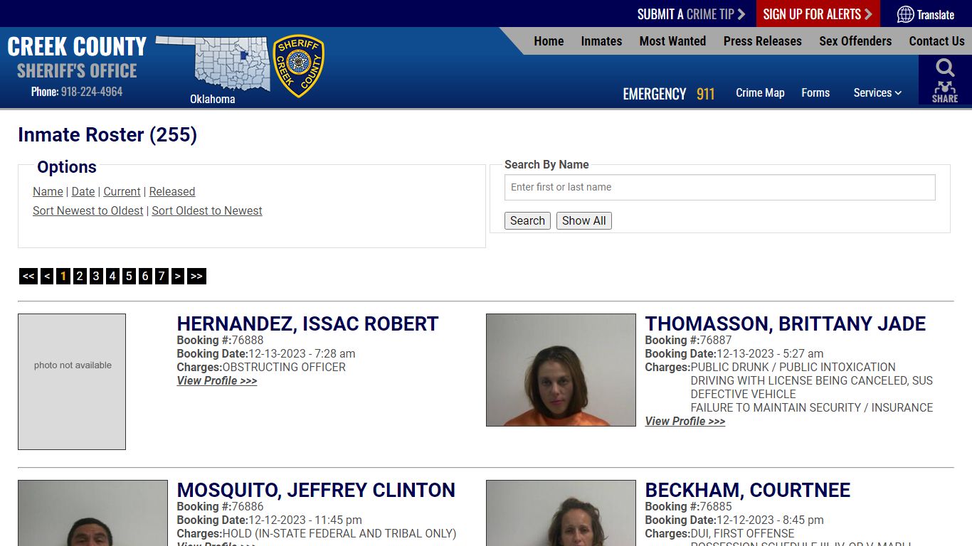 Inmate Roster - Current Inmates Booking Date Descending - Creek County ...