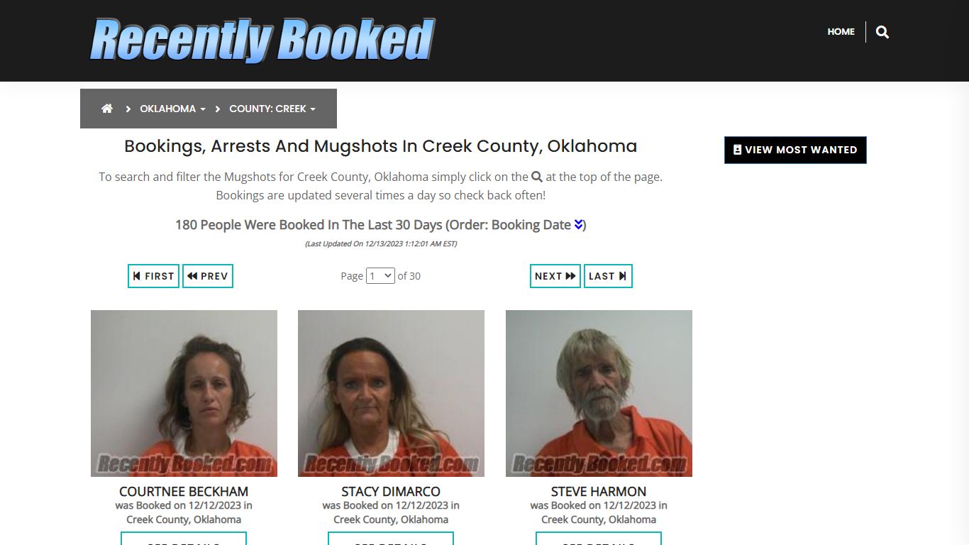 Recent bookings, Arrests, Mugshots in Creek County, Oklahoma