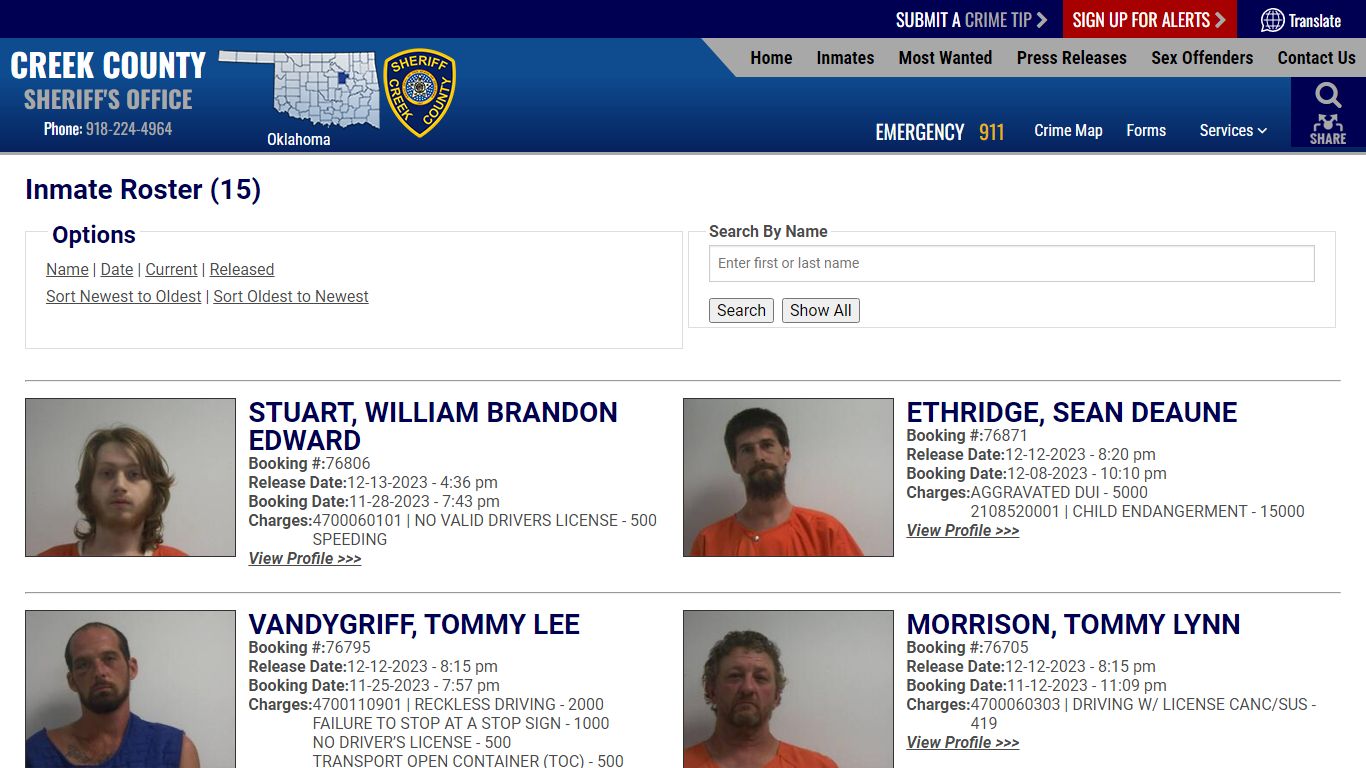 Inmate Roster - Released Inmates Booking Date Descending - Creek County ...